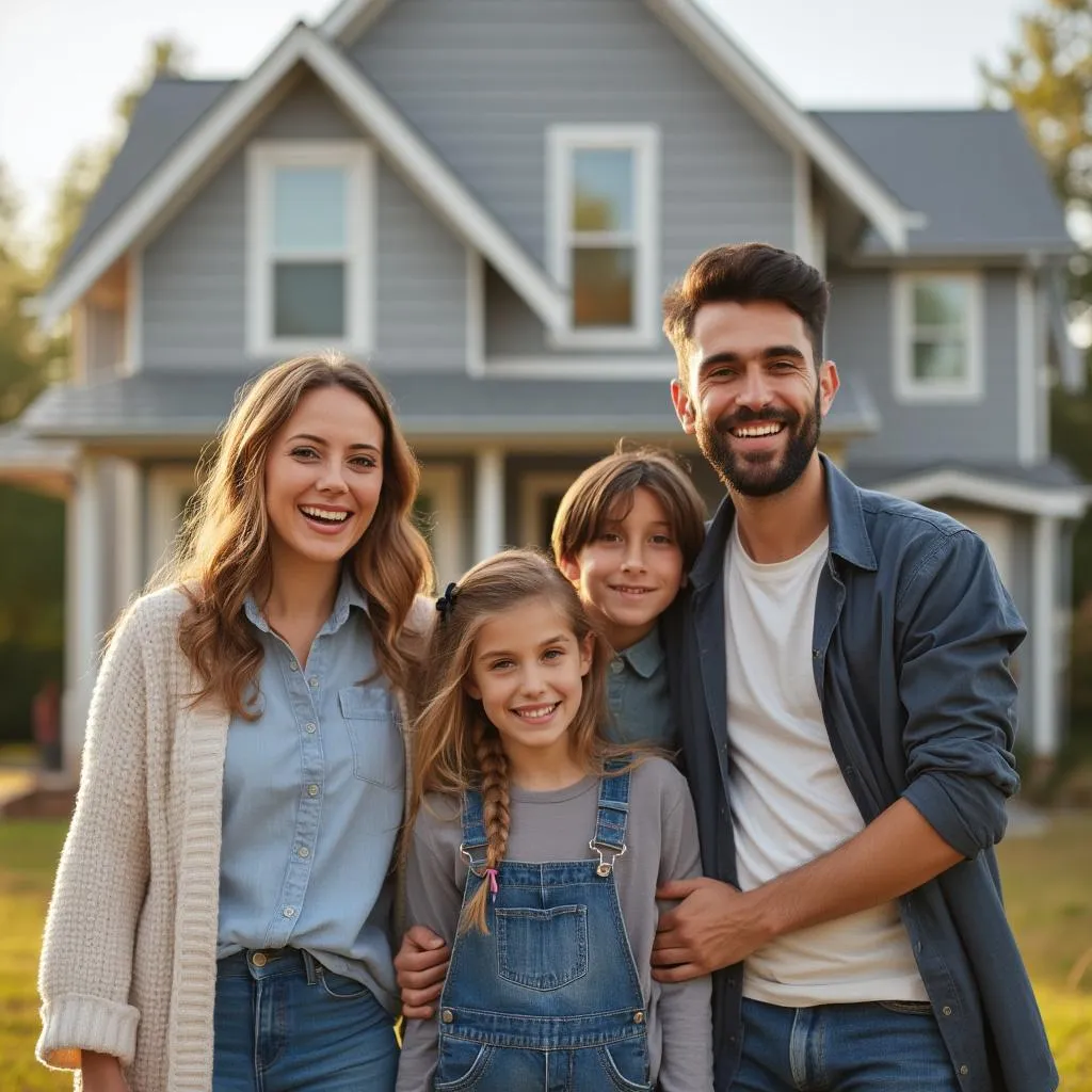 Familia feliz en nuevo hogar